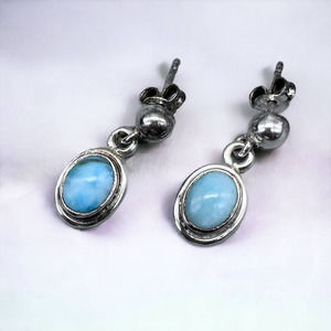 Sterling Silver & Blue Larimar Dangle Pierced Earrings